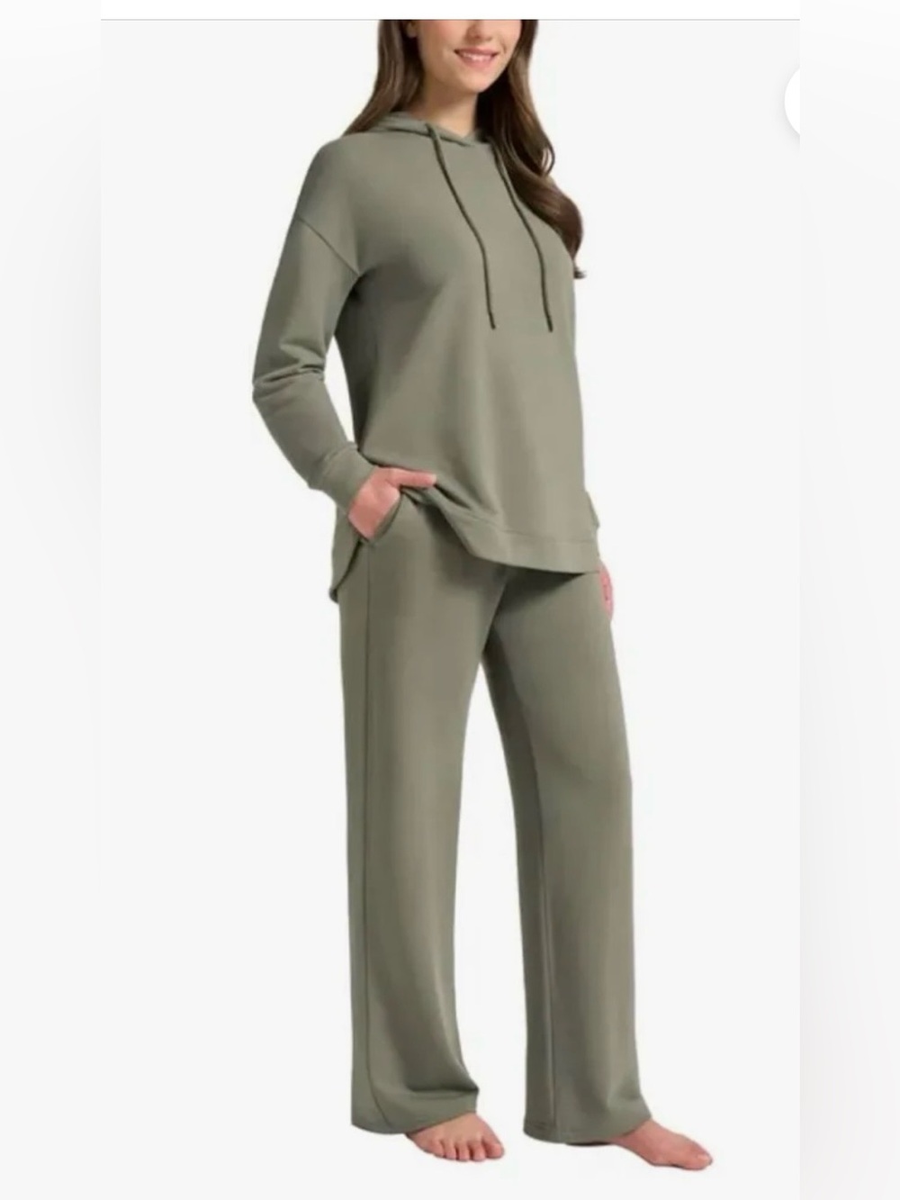 Max & Mia Women’s Olive Green Fleece Hoodie Lounge Set Size L 2 Piece